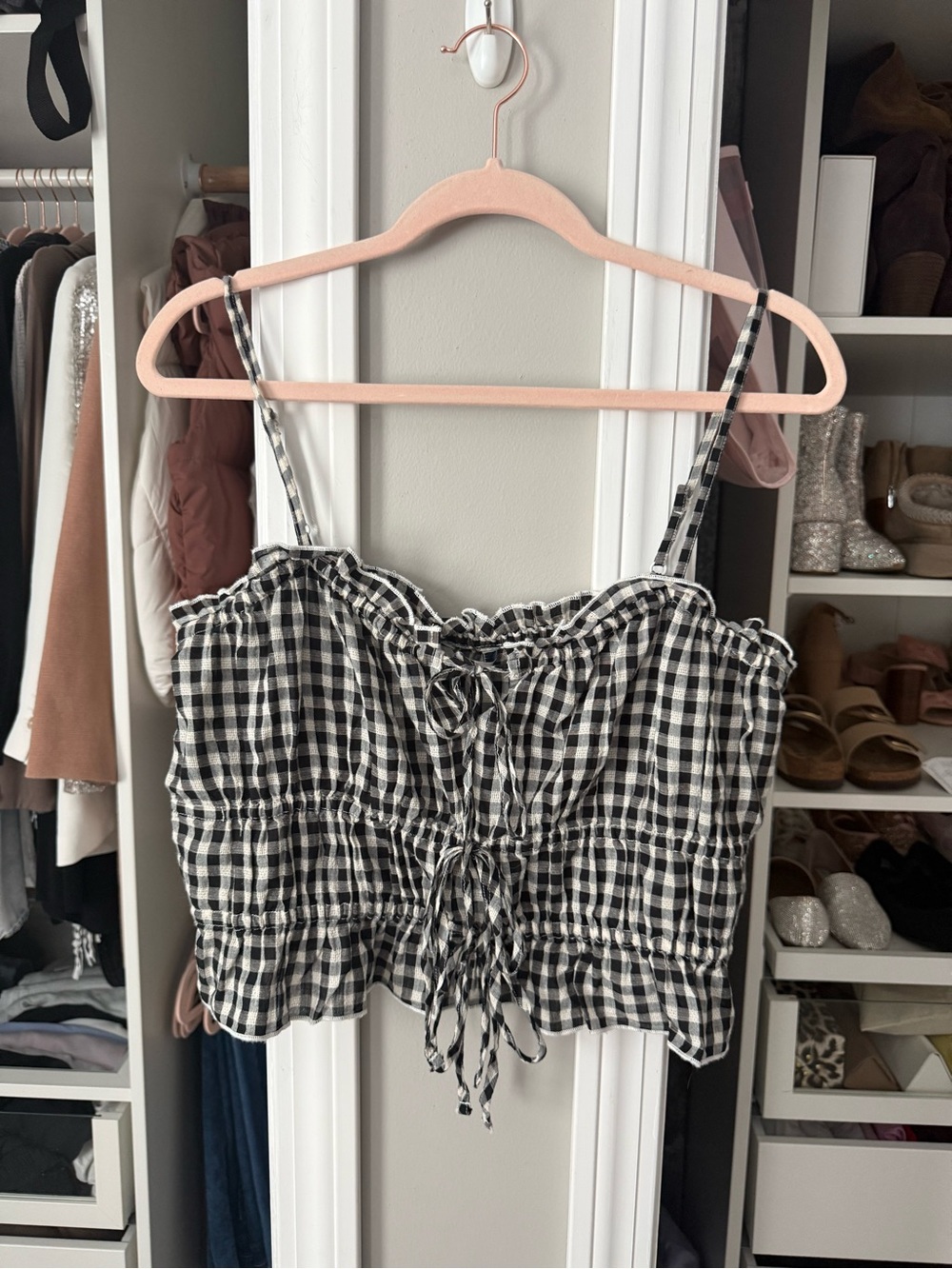 American Eagle Gingham Peplum Tie-Front Top *NWT*